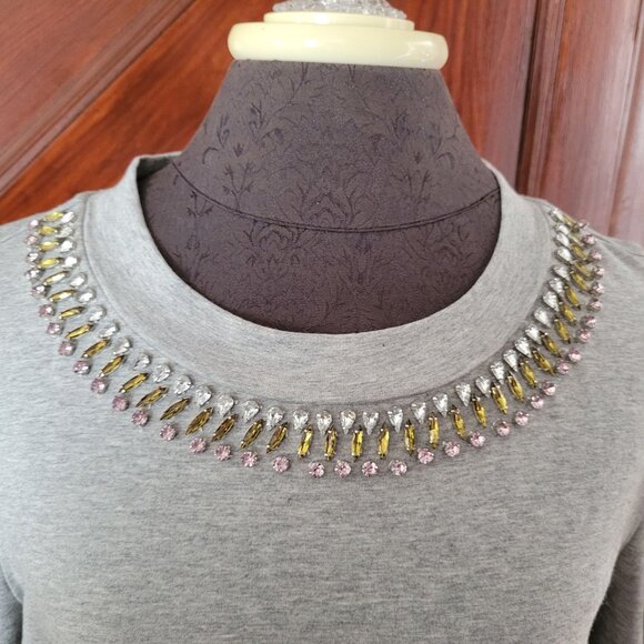Ann Taylor Embellished Gray Sweatshirt With Gemstone Neckline Small NWT - Picture 5 of 11